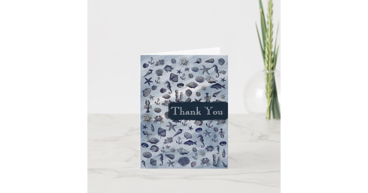 Ocean Sea Life Nautical Seashells Beach Wedding Thank You Card | Zazzle