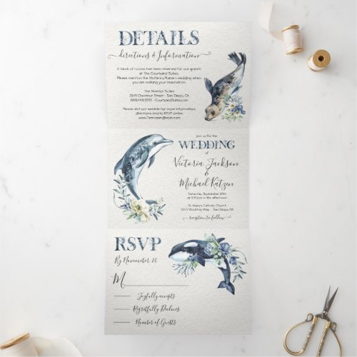Ocean Sea life Wedding Tri_Fold Invitation
