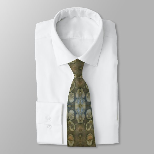 Ocean Sea Marine Sediment Gemstone Boxed Pattern Neck Tie (Tied)