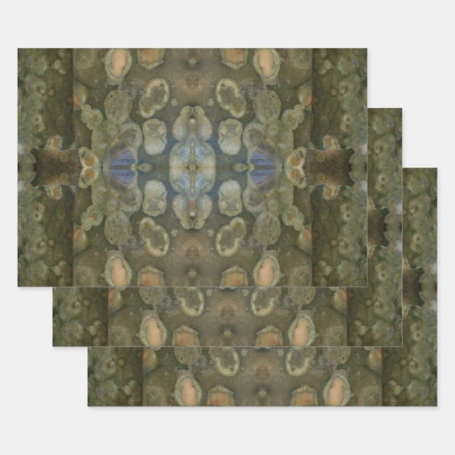 Ocean Sea Marine Sediment Gemstone Boxed Pattern Wrapping Paper Sheets (Set)