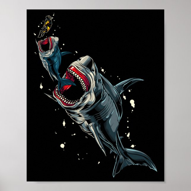 Ocean Sea Monster Hunting Megalodon Scuby Diver Gi Poster (Front)
