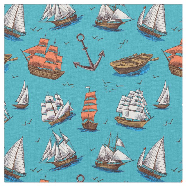 Ocean Sea Nautical Pattern Fabric (Close Up)