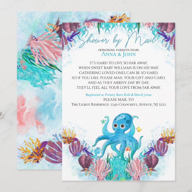 Ocean Sea Octopu Colourful Baby Shower By Mail Inv Invitation (Front/Back)
