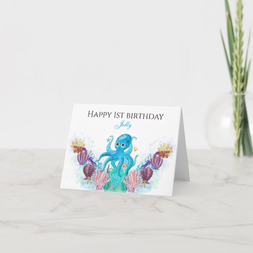 Ocean Sea Octopus baby boy Happy Birthday Card