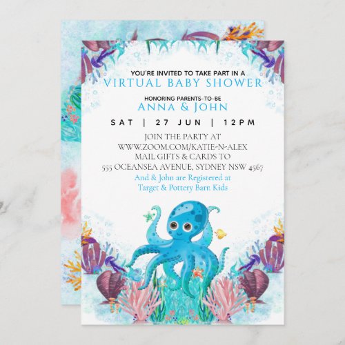 Ocean Sea Octopus colourful Virtual Baby Shower  I Invitation