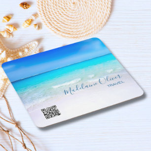 Ocean Sea QR Code Travel Agent Blue Square Paper Coaster