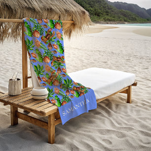 Ocean Sea Shell Starfish Lobster Tropical Leaves Beach Towel
