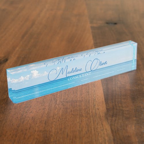 Ocean Sea Travel Aqua Blue Modern  Desk Name Plate