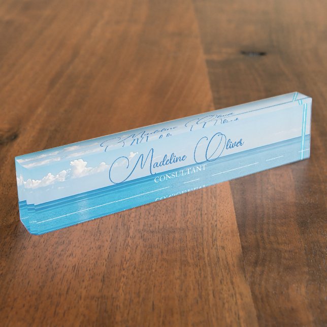 Ocean Sea Travel Aqua Blue Modern  Desk Name Plate (Side)