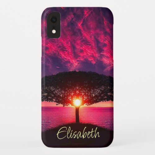 Ocean Sea Tree Purple Sunset Add Name iPhone XR Case