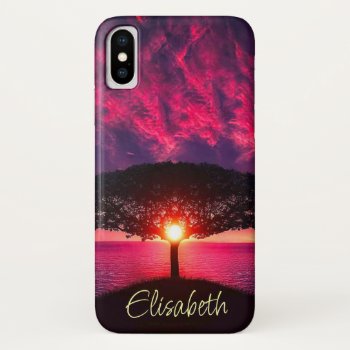 Ocean Sea Tree Purple Sunset Add Name Iphone X Case by ironydesignphotos at Zazzle