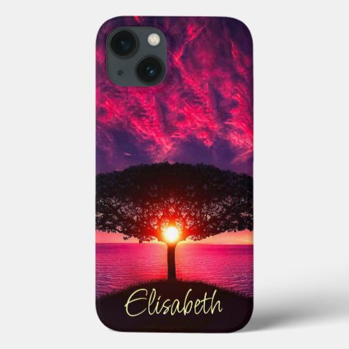 Ocean Sea Tree Purple Sunset Add Name iPhone 13 Case