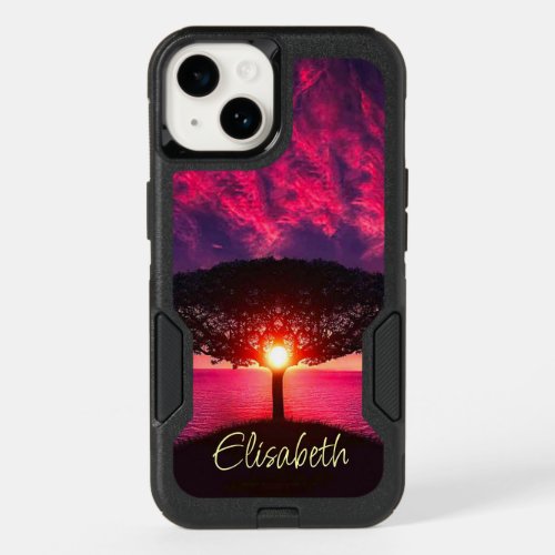 Ocean Sea Tree Purple Sunset Add Name OtterBox iPhone 14 Case