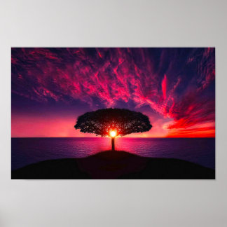Ocean Sea Tree Purple Sunset Add Name Poster