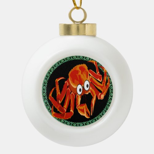 Ocean sea tropical orange king crab ceramic ball christmas ornament