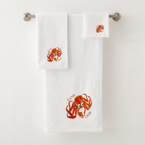 Ocean sea tropical orange king crab on white bath towel set