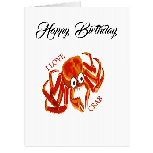 Ocean sea tropical orange king crab on white card