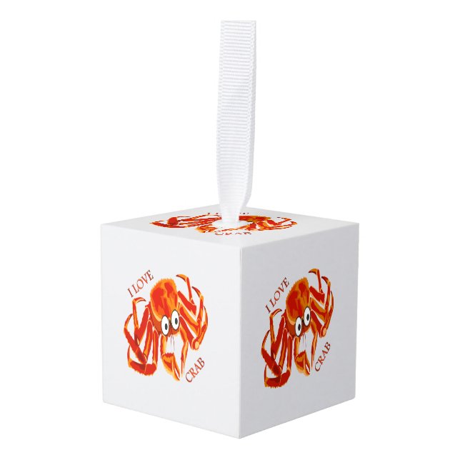 Ocean sea tropical orange king crab on white cube ornament (Front Angled)