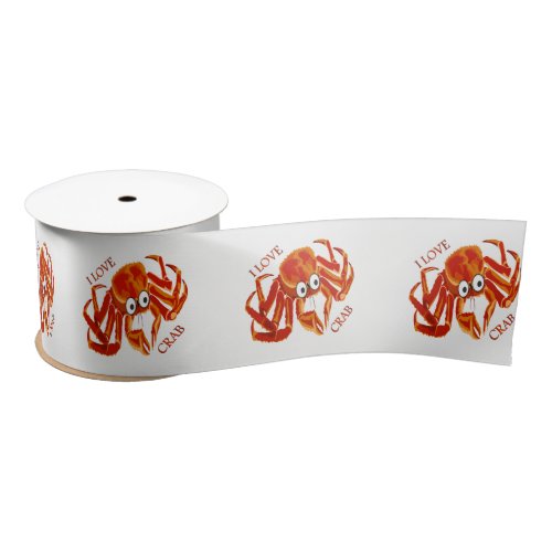 Ocean sea tropical orange king crab on white satin ribbon