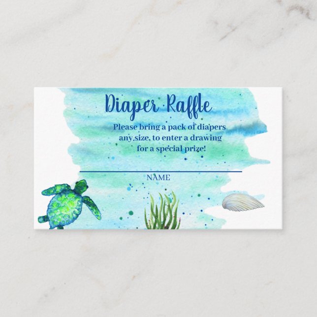 Ocean Sea Turtle Boys Diaper Raffle    Enclosure Card (Front)