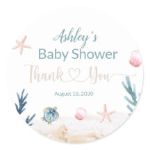 Ocean Sea Turtle Girl Thank You Baby Shower Favor