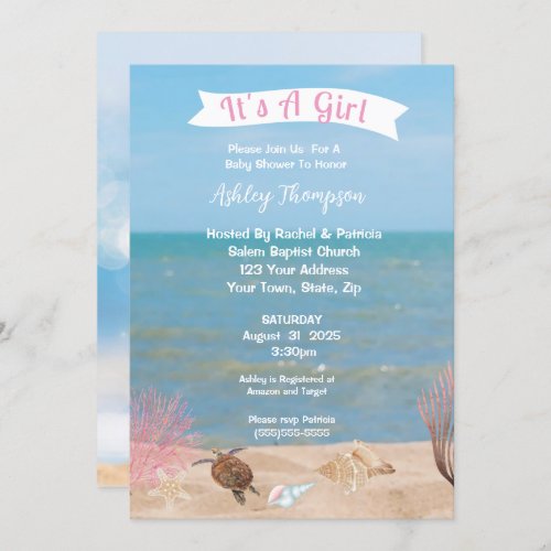 Ocean Sea Turtle Girls Baby Shower Invitation