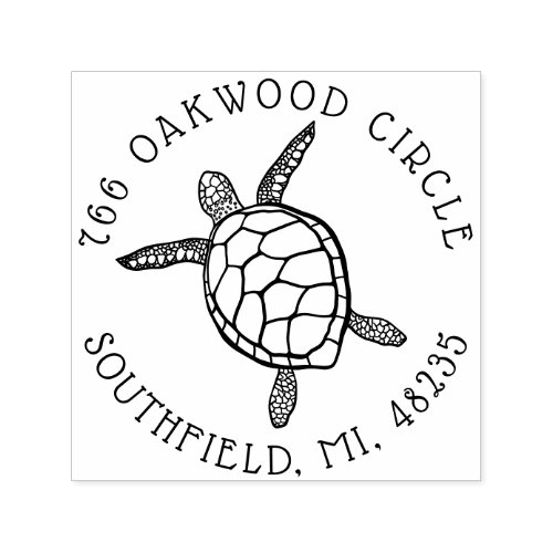 Ocean Sea Turtle Illustration Custom Address Self_inking Stamp