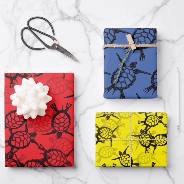 Ocean Sea Turtle Kids Wrapping Paper Sheets (Front)