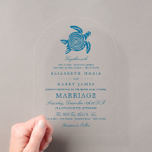 Ocean Sea Turtle, Sea Blue Beach Wedding Acrylic Invitations