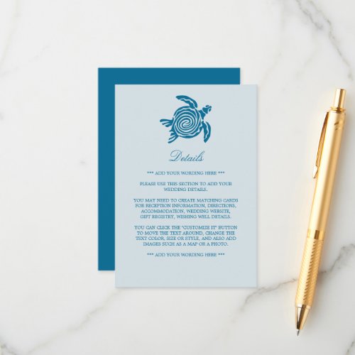Ocean Sea Turtle Sea Blue Beach Wedding Detail Enclosure Card