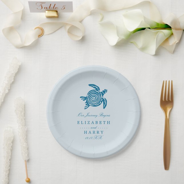 Ocean Sea Turtle, Sea Blue Beach Wedding Paper Plates (Wedding)
