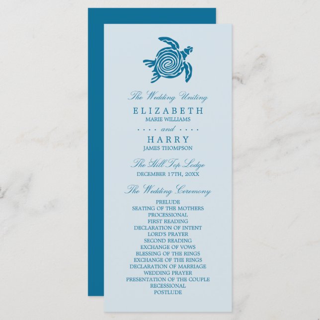 Ocean Sea Turtle, Sea Blue Beach Wedding Program (Front/Back)