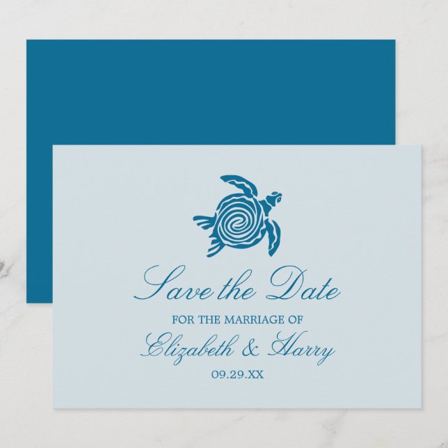Ocean Sea Turtle, Sea Blue Beach Wedding Save The Date (Front/Back)