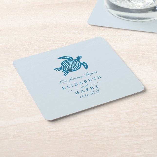 Ocean Sea Turtle, Sea Blue Beach Wedding Square Paper Coaster (Angled)