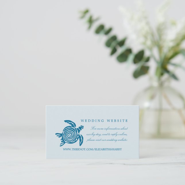 Ocean Sea Turtle, Sea Blue Beach Wedding Website Enclosure Card (Standing Front)