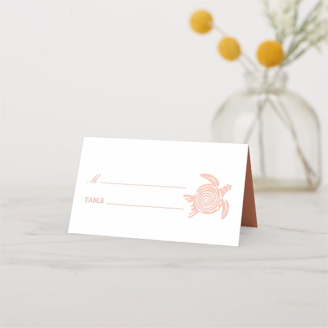 Ocean Sea Turtle, Soft Coral Beach Wedding Place Card (Front)