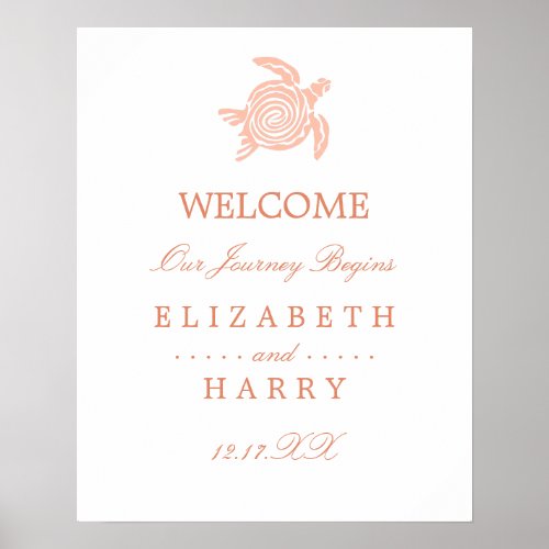Ocean Sea Turtle Soft Coral Beach Wedding Welcome Poster