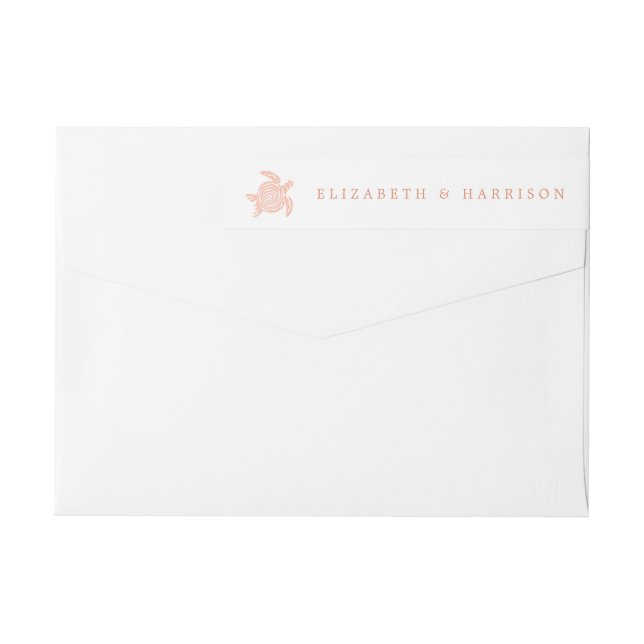 Ocean Sea Turtle, Soft Coral Beach Wedding Wrap Around Label (Back)