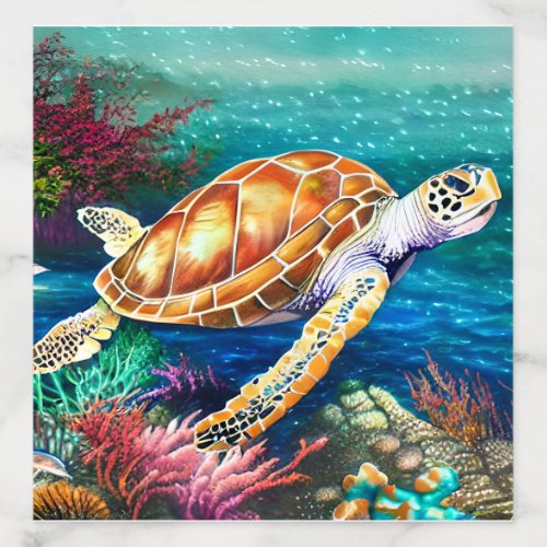 OCEAN Sea Turtle Watercolor Painting Hyper Realist Envelope Liner