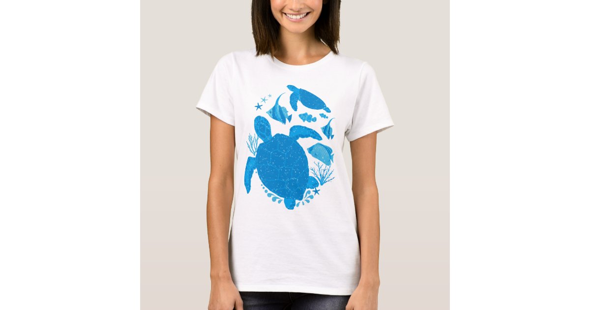 Watercolor Turtle And Fish  Tee Women's Image by Shutterstock