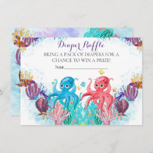 Ocean sea Twins Octopus party Diaper Raffle Enclosure Card