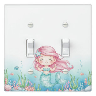 Ocean Sea Underwater Cute Happy Mermaid Girls Room Light Switch Cover