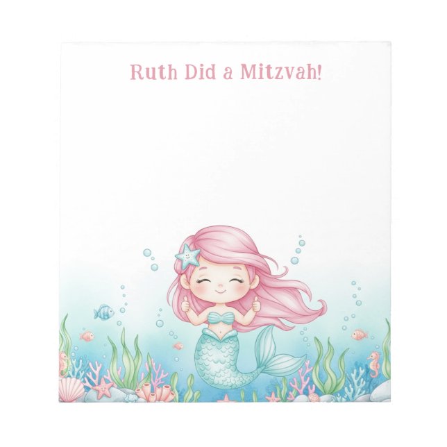 Ocean Sea Underwater Mermaid Personalized Mitzvah Notepad (Front)
