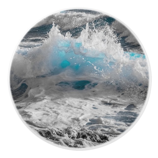 Ocean Sea Wave Ceramic Cabinet Knob (Front)