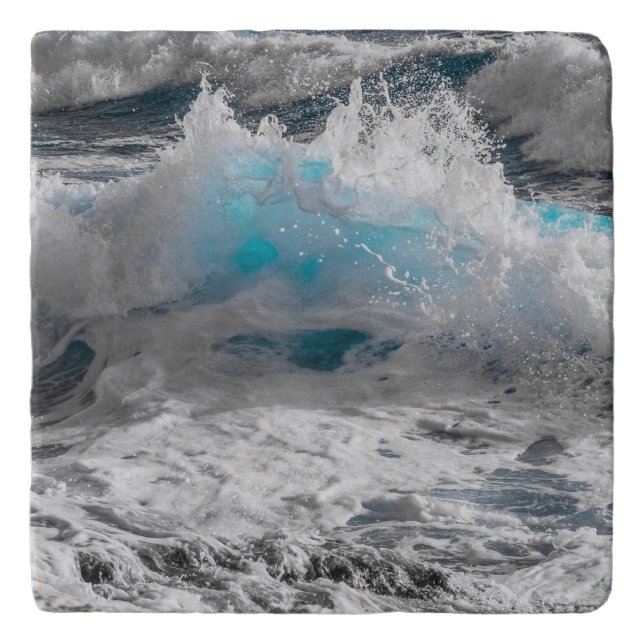 Ocean Sea Wave Foam Custom Marble Trivet (Front)