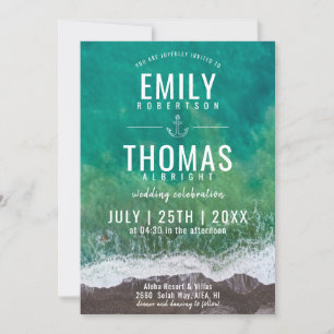 Ocean Sea Waves Beach Sand Nautical Wedding Invitation