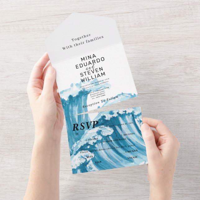 ocean sea waves wedding  all in one invitation (Tearaway)