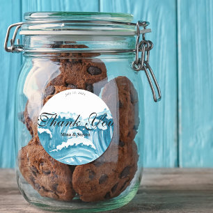 ocean sea waves wedding thank you  classic round sticker