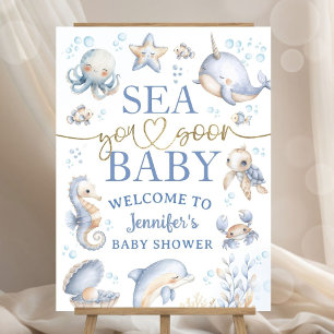 Ocean Sea You Soon Baby Shower Blue Welcome Sign