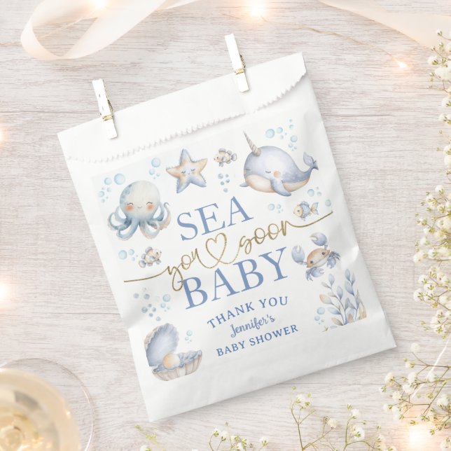 Ocean Sea You Soon Baby Shower Boy Blue  Favor Bag (Clipped)